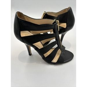 Isola Women's Steffi Sandals Black Leather Zipper High Heel Size‎ 8.5 Gold